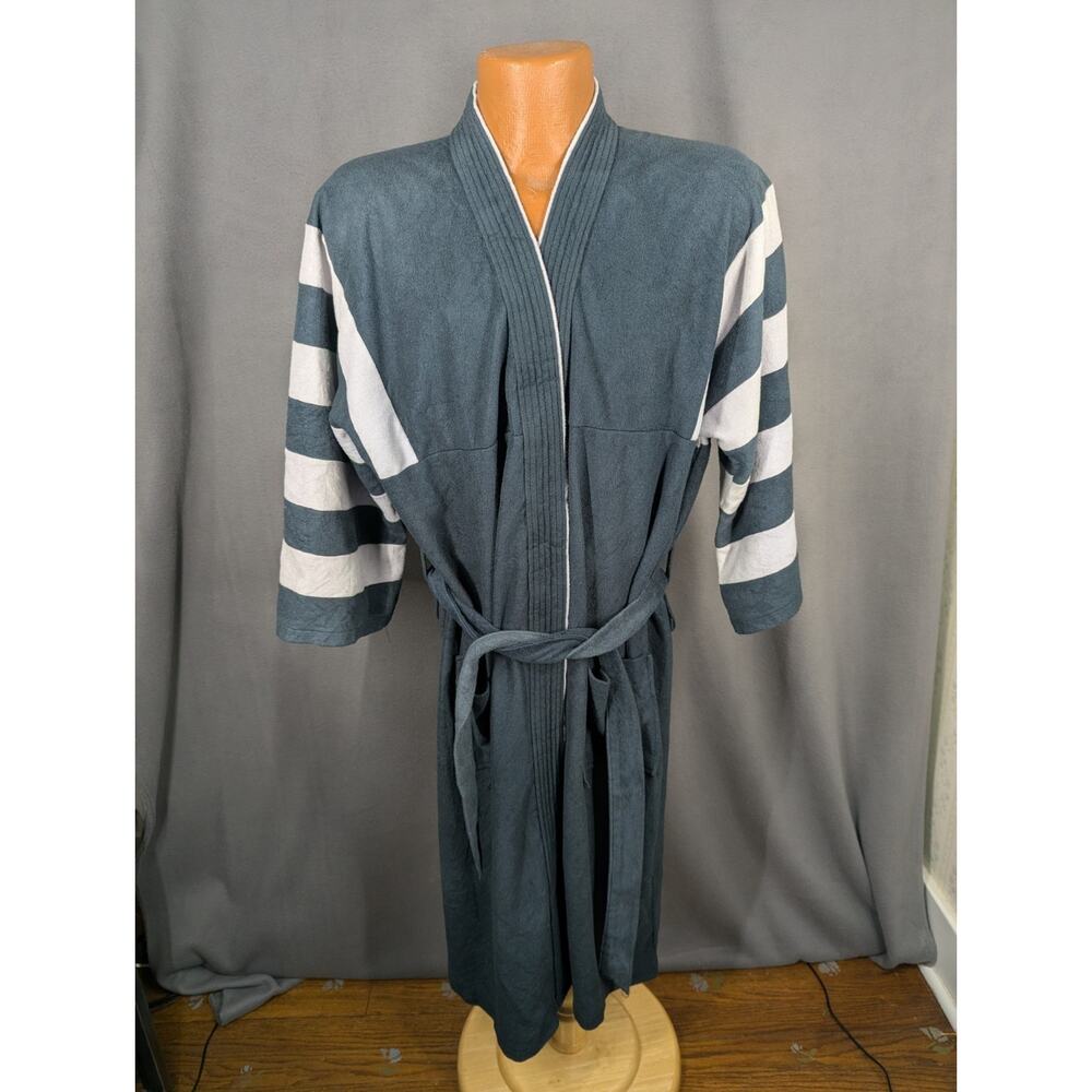 Vintage McGregor Robe One Size Gray White Belted Retro Sporty Lounge Spa Bath